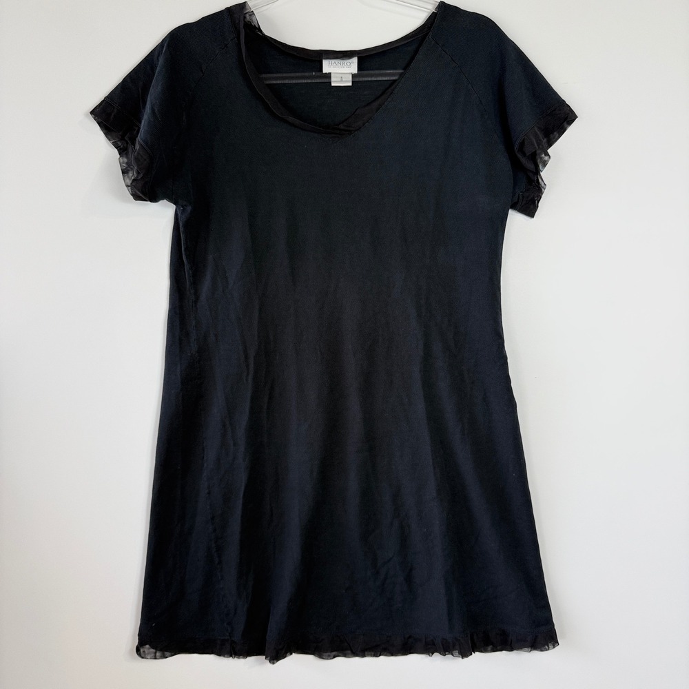 Hanro Ruffle Trim nightgown Women S Black Mercerized Cotton Mesh Detail Tee